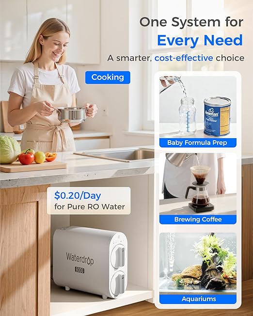 Waterdrop G2P600 Reverse Osmosis System, TDS Reduction, 7 Stage Water Filtration, NSF/ANSI 372 Certified, 600 GPD Tankless RO Water Filter System, Under Sink, 2:1 Pure to Drain