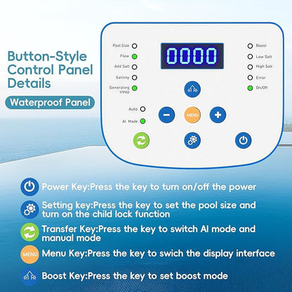 Saltwater Chlorinator System for Above Ground Pools up to 5,000 Gallons,Test Strip Included,Self-Cleaning Saltwater Pool Chlorinator Generator