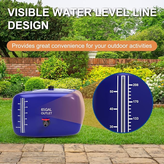 65 Gallon Water Bladder, 1000D PVC Foldable Portable Water Tank, Blue Large Capacity Water Bag Container for Garden, Drought Resistance, Fire Prevention, Emergency Supply