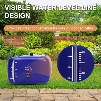 65 Gallon Water Bladder, 1000D PVC Foldable Portable Water Tank, Blue Large Capacity Water Bag Container for Garden, Drought Resistance, Fire Prevention, Emergency Supply