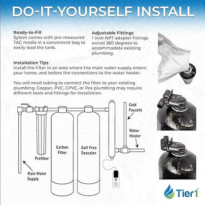 Tier1 Whole House Scale Prevention System | 900,000 Gallon TAC Conditioner | Salt-Free Descaler with Upflow Design | Hard Water Scale Control for Home Filtration