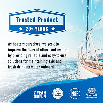 Drinking Water Essentials Kit - 100 Aquatabs Water Purification Tablets + 50 Chlorine Test Strips - for Boat and RV Tanks - By Aquamarine Water Solutions