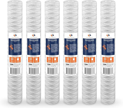 Aquaboon 1 Micron 20" x 2.5" String Wound Water Filter Cartridge - Whole House Water Filter Replacement for Well Water Matches SWC-25-2005, 6-Pack