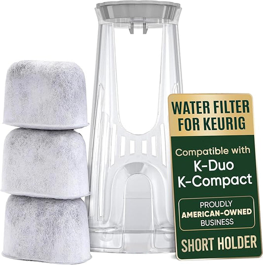 Keurig Filter Replacement Starter Kit - Water Filters for Keurig 2.0, K-Duo, K-Duo Hot & Iced, K Duo Essentials, K-Compact Coffee Makers by PureHQ - Includes Short Filter Holder and 3-Pack Cartridges