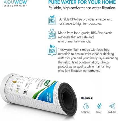 CTO10BB 5 Micron 4.5" x 10" Carbon Block Water Filter Set – Replacement Cartridges for Whole House and Under Sink Systems, Universal Standard Size (3, 10 x 4.5)