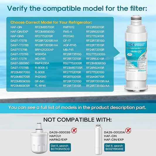 ICEPURE Alkaline DA97-17376B Refrigerator Water Filter Replacement for Samsung HAF-QIN/EXP, DA97-08006C, WD-F45, WS645A RS27T5200SR RS22T5201SR RF28R7201SR RF32CG5400SR RF23M8070SG, Enhances PH, 2Pack