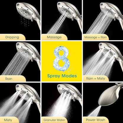 FASDUNT Filtered Shower Head with Handheld, 8-Mode Handheld Showerhead with Filters for Hard Water -Remove Chlorine, Built-in Power Wash, 80" Extra Long Stainless Steel Hose, Brushed Nickel