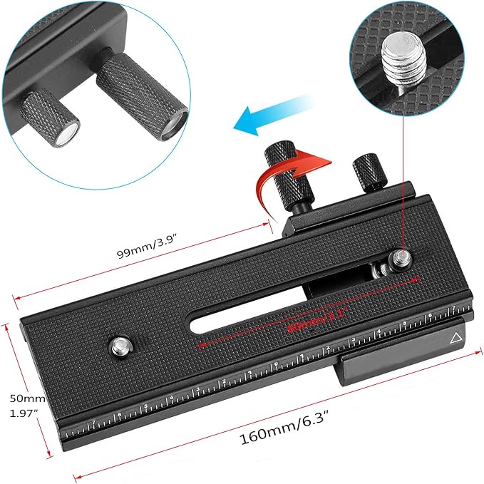 EXMAX® 16cm 2 Way Macro Shot Focusing Focus Rail Slider/Close-up Shooting 1/4 Quick Screw Release Mount Camera Flash Support Plate