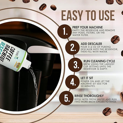 Coffee Machine Descaler (2 Pack) - 20 Uses - Keurig Descaling Solution - Universal Descaler for Keurig, Nespresso, Delonghi, Breville and All Single Use Coffee and Espresso Machines - Made in USA
