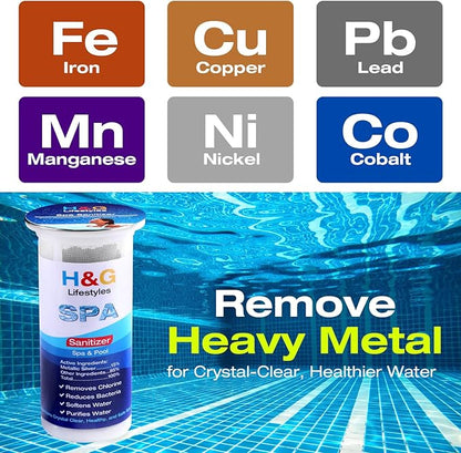 H&G Lifestyles Pool Metal Remover,Spa Water Filter for Pool & Spa, Iron Remover for Pools, Pool Scale Build-Up Remover, Reduces Metals & Prevents Staining, Lasts Up to 6 Months, 2 Pack
