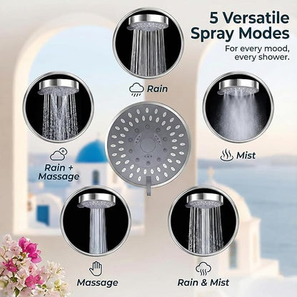 Filtered Shower Head – Water Softener – Shower Head With Filters for Hard Water – 5 Modes High Pressure Showerhead – 1-Min Install – Reduces Chlorine & Heavy Metals – 1 Bonus Shower Filter