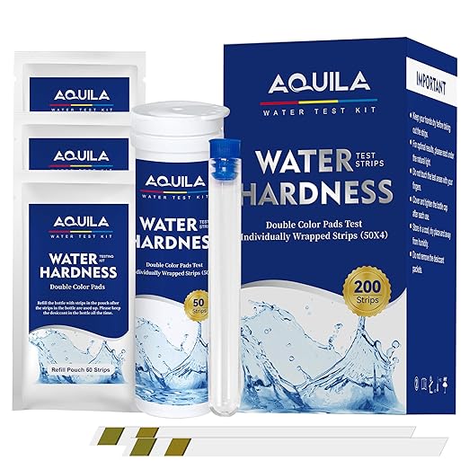 Water Hardness Test 200 Strips Kit for Home Drinking Water and Pool Spa, Water Softener Hard Water Testing Strips, Tap Well Tester Kit for Calcium & Magnesium (0-425 ppm) with Sample Tube