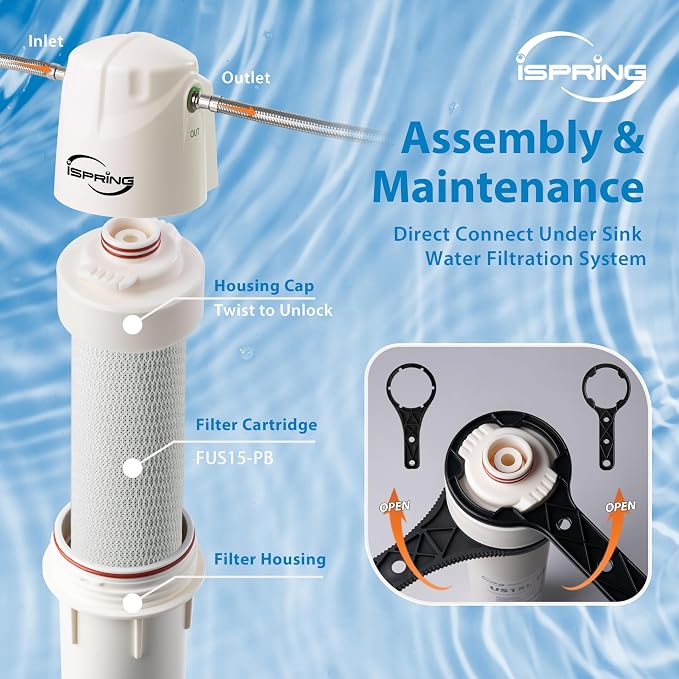 iSpring FUS15-PB Replacement Filter with MetSorb® Media for US15L-PB Under Sink Water Filter, Reduces Lead, Arsenic, Chlorine, Bad Taste & Odor, 15K Gallons High Capacity