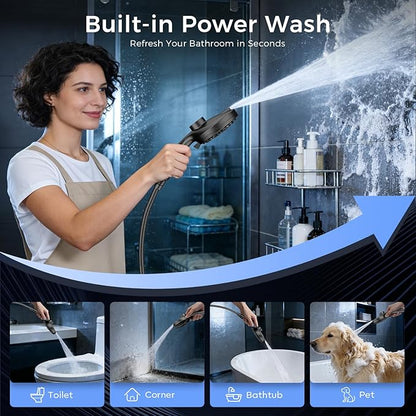 Shower Head with filtered Handheld High Pressure daul Shower Heads with Handheld Spray Combo and 10 Sprays Handheld Shower Head Detachable Shower head Built-in Magnetic Docking and Power Jets Black