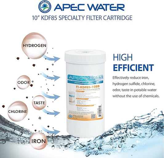 APEC Water Systems FI-KDF85-10BB US Made Iron and Hydrogen Sulfide Reduction Replacement Water Filter, 4.5"x10"