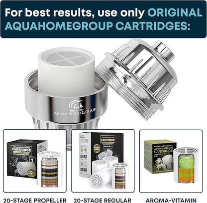 AquaHomeGroup 20 Stage Shower Head Filter with Vitamin C E A - High Output Filter to Reduce Chlorine and Fluoride - 2 Cartridges Included - Consistent Flow Showerhead Filters