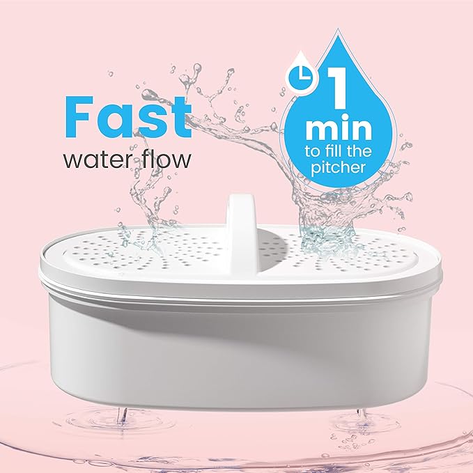 Waterdrop PT-05P Water Filter Pitcher with 4 Filters, 7-Cup Capacity, NSF Certified, 5X Longer Filter Life, Up to 800 Gallons, Fridge-Friendly Design, Reduces PFOA/PFOS and Chlorine, Pink