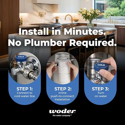 Inline Water Filter, John Guest Fittings, Removes PFAS, Lead, Chromium-6 & Chlorine, Keeps Essential Minerals, WQA Certified, Ultra High Capacity, US Made (Gen4)