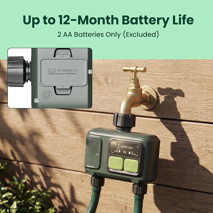 WiFi Water Timer Smart Irrigation Controller with Gateway | 984ft RF range, 8-month battery life, weather delay, OTA updates, AES-128 security, and supports up to 64 devices