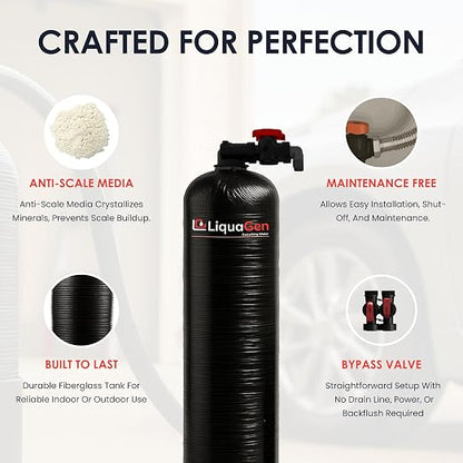 LiquaGen Salt-Free Water Conditioner with Carbon/KDF Pre-Filter | Whole House Anti-Scale System | Reduces Mineral Build-Up | Eco-Friendly, Low Maintenance Water Softener Alternative (20 GPM)