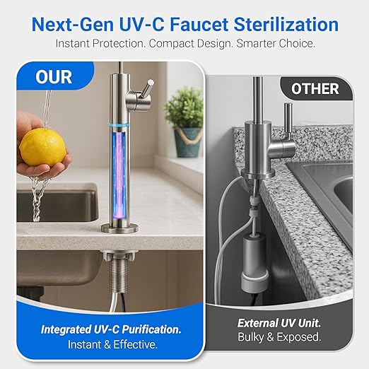 LCF LED UV͎ Ultrąviolët Filtered Water Faucet, Drinking Water Faucet, Reverse Osmosis(RO) Faucet for Kitchen Bar Sink, Reduces Up to 99.9% of Baçtёria, 304 Stainless Steel, Mercury-Free & Lead-Free
