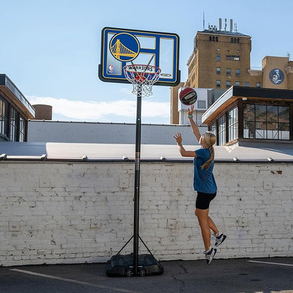 Lifetime NBA Golden State Warriors Portable Basketball Hoop, Adjustable Height 7.5-10 Ft, 44 Inch Shatterproof Fusion Backboard, Base with Wheels