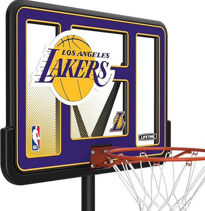 Lifetime NBA Los Angeles Lakers Portable Basketball Hoop, Adjustable Height 7.5-10 Ft, 44 Inch Shatterproof Fusion Backboard, Base with Wheels