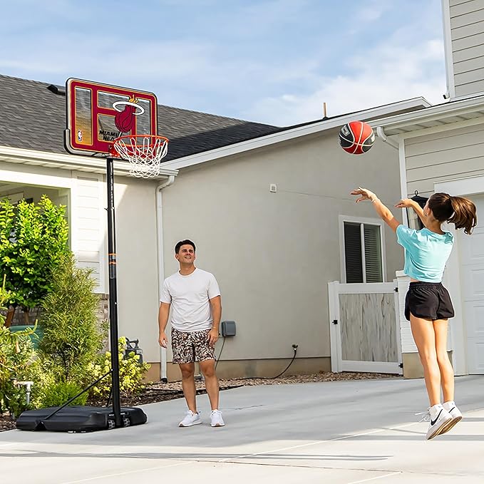 Lifetime NBA Miami Heat Portable Basketball Hoop, Adjustable Height 7.5-10 Ft, 44 Inch Shatterproof Fusion Backboard, Base with Wheels