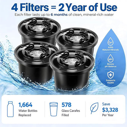 4 Pack Remineralization Water Filters Replacement, Compatible with Bluevua RO100ROPOT and RO100ROPOT(UV) Systems, Alkaline for Reverse Osmosis Filter, Remineralize and Increase pH