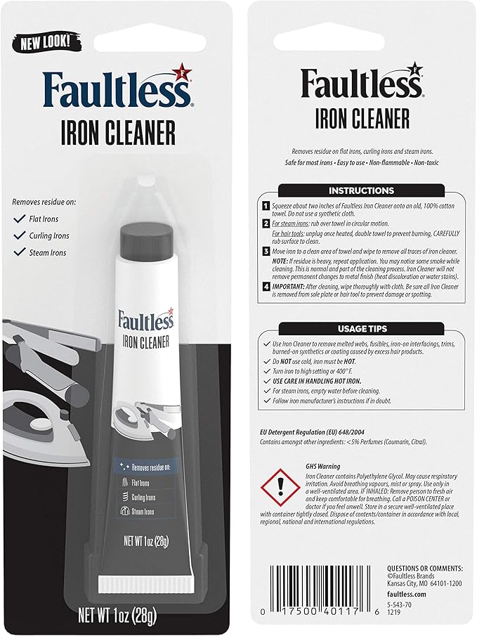Faultless Hot Iron Cleaner, Non-Toxic Steam Iron Cleaner, Removes Melted Fabrics, Glue, Hard Water, Lime Deposits & Starch (1 oz) (4 Pack)