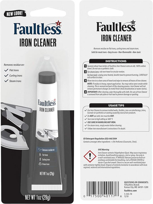 Faultless Hot Iron Cleaner, Non-Toxic Steam Iron Cleaner, Removes Melted Fabrics, Glue, Hard Water, Lime Deposits & Starch (1 oz) (4 Pack)