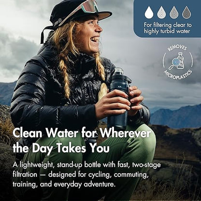 Katadyn BeFree AC 0.7L Filtering Water Bottle in Smoke, Two-Stage Hollow Fiber, Activated Carbon & Soft, Portable Design for Hiking, Cycling, Travel, Commuting & Everyday Hydration