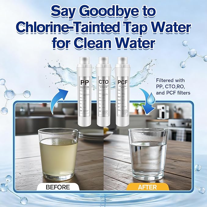 3 Pack Water Filter Replacement Compatible with Bluevua RO100ROPOT, Water Filters Set, 1 PP, 1 CTO, 1 PCF, Improved Drink Quality, Easy to Replace for Household Daily Use Drinking