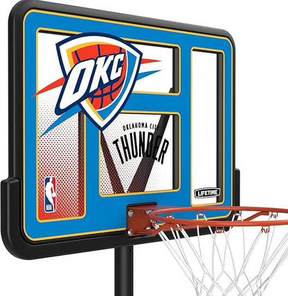 Lifetime NBA Oklahoma City Thunder Portable Basketball Hoop, Adjustable Height 7.5-10 Ft, 44 Inch Shatterproof Fusion Backboard, Base with Wheels