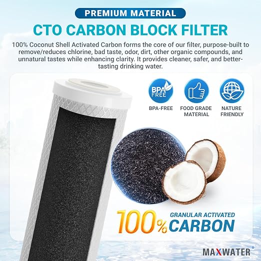 Max Water Whole House Water Filter Housing, 1 Stage 10 inch Housing for Under Sink Reverse Osmosis Water Filtration System, with CTO Carbon Filters Pre Aquarium Boiler RO Odor - Reducer (1 Stage CTO)