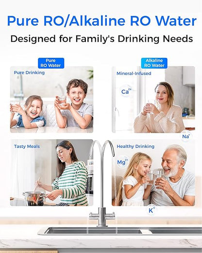 Waterdrop T4-A Alkaline pH+ Reverse Osmosis Water Filter, Dual Flow, NSF/ANSI 372 Certified, 10-Stage, 450 GPD Tankless Undersink RO Filtration System, 2:1 Pure to Drain, BPA Free, Plug-in Required