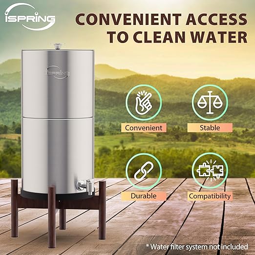iSpring Wooden Stand for DGF2 Gravity-Fed Stainless Steel Countertop Water Filter System, Dark Wood