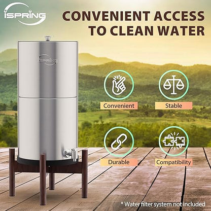 iSpring Wooden Stand for DGF2 Gravity-Fed Stainless Steel Countertop Water Filter System, Dark Wood