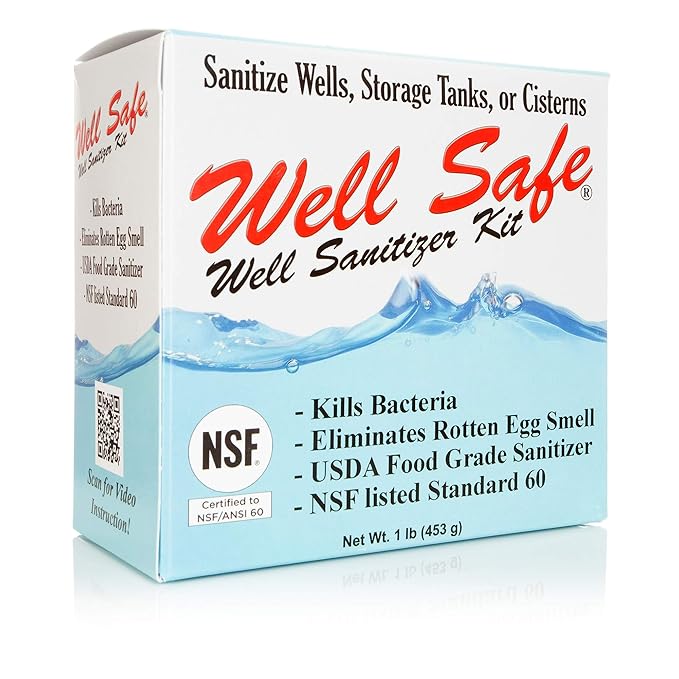 WELL SAFE Well Sanitizer Kit - Water Purification for Wells, Storage Tanks & Cisterns - Improves Well Water Smell and Taste - Easy to Use - USDA Food Grade Sanitizer and Well Water Treatment