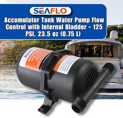 SEAFLO Accumulator Tank Water Pump Flow Control with Internal Bladder - 125 PSI, 23.5 oz (0.75 L) | Reduces Pump Cycling and Smooths Water Flow for Marine, RV, and Off-Grid Systems