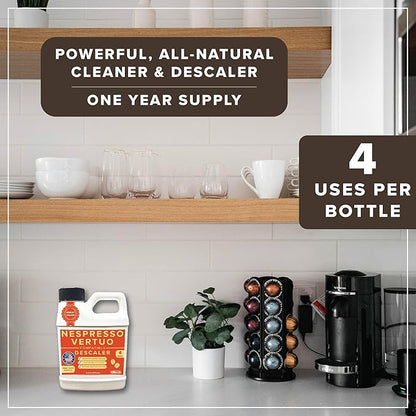 Tillbrook Descaler Compatible with Nespresso Vertuo Machine - 1 YEAR SUPPLY Concentrated Descaler for Nespresso - 16oz Coffee Maker Cleaner for Nespresso, Breville, Keurig, Espresso Machine - 4 Uses