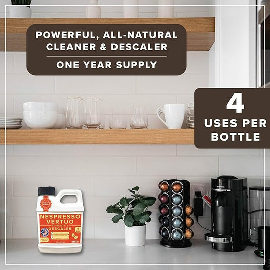 Tillbrook Descaler Compatible with Nespresso Vertuo Machine - 1 YEAR SUPPLY Concentrated Descaler for Nespresso - 16oz Coffee Maker Cleaner for Nespresso, Breville, Keurig, Espresso Machine - 4 Uses