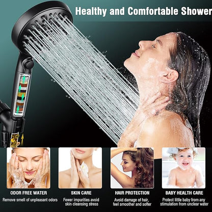 INAVAMZ Filtered Shower Head with Handheld, 9 Spray Modes 2.5GPM High Pressure Showerhead with ON OFF Pause Switch, 15 Stage Water Softener Filter for Hard Water Remove Chlorine and Harmful Substances