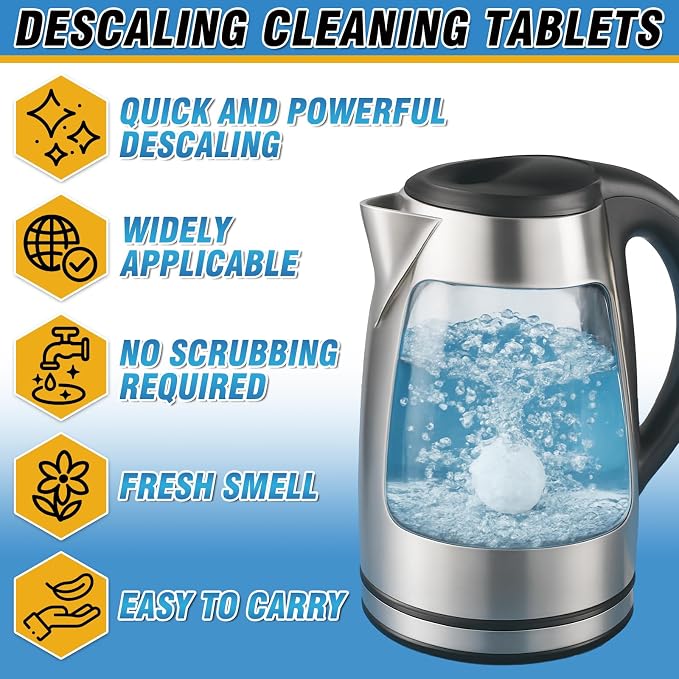 Kettle Descaler Tablet 36 Packs, Powerful Limescale Remover for Coffee Maker, Electric Kettle, Natural Citric Acid Formula, Hard Water Remover Tablets
