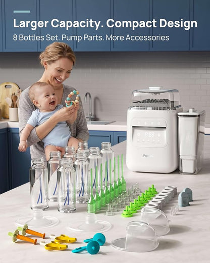 Papablic SafeguardPlus Baby Bottle Washer with Water Purification System | 8-Bottle Capacity, 5-in-1 Bottle Washer & Sterilizer & Dryer for Bottles, Pump Parts, Baby Essentials