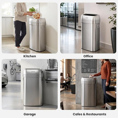 iTouchless 30G Commercial Trash Can with Wheels | Open Top Stainless Steel | Heavy-Duty 114L Oval Bin with 2 AbsorbX Odor Filters. ADA Compliant for Restaurant Restroom Hotel Office Healthcare Retail