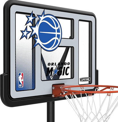 Lifetime NBA Orlando Magic Portable Basketball Hoop, Adjustable Height 7.5-10 Ft, 44 Inch Shatterproof Fusion Backboard, Base with Wheels