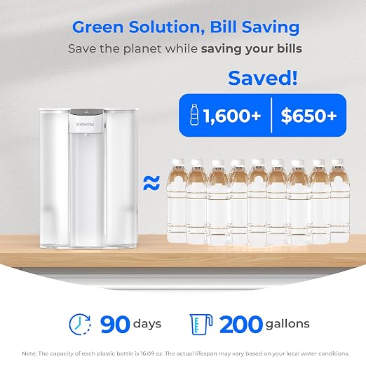 Waterdrop ED04W-L Mega Electric Water Filter Dispenser, Large 27-Cup, White | 200-Gallon Rechargeable Instant System, NSF/ANSI 42&53&401&372, Reduce PFOA/PFOS, Lead, Chlorine, Does not Lower TDS