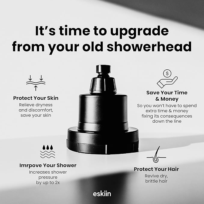 Eskiin Filtered Shower Head - Best Shower Head With Filters For Healthy Hair & Skin - High Pressure Water Softener For Hard Water - Reduce Dandruff, Protect Colored Hair, And Soothe Dry Skin (Black)
