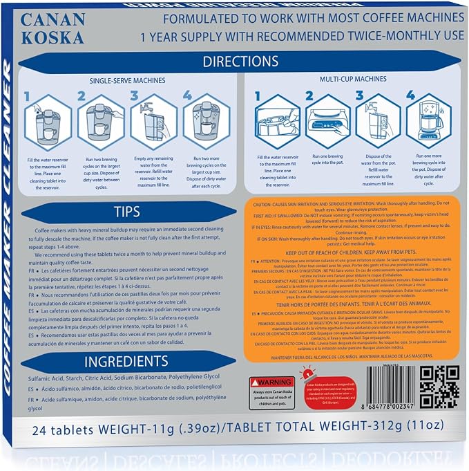 Coffee Machine Descaler Tablets 24 Count – Universal Coffee Maker Cleaner – Removes Limescale, Improves Taste & Performance – Compatible with Most Machines